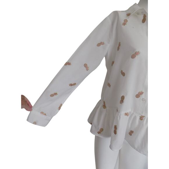 DKNY peplum blouse long sleeve embroidered pineapples size Small NEW - Picture 4 of 12